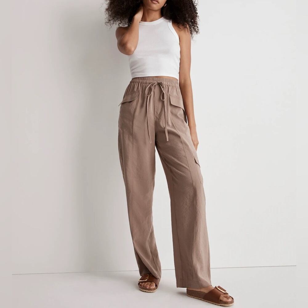 Madewell Straight Cargo Pants in Softdrape Womens XL Light Umber Relaxed Fit